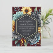 Burgundy Ochre Rich Floral Wedding Kaart (Staand voorkant)