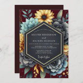 Burgundy Ochre Rich Floral Wedding Kaart (Voorkant / Achterkant)