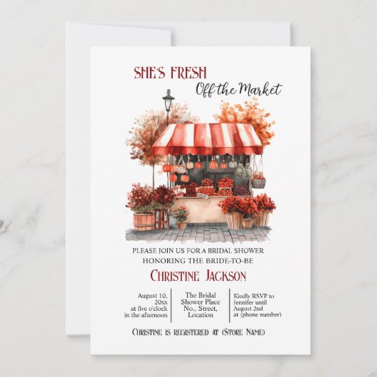 Burgundy 'Off the Market' QR Code Bridal Shower Kaart (Voorkant)