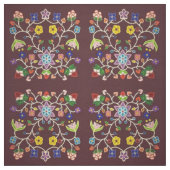 Burgundy Ojibwe Floral Pattern Stof (Swatch)