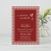 Burgundy Old Money Checkered Martini Bridal Shower Kaart (Staand voorkant)