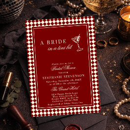 Burgundy Old Money Checkered Martini Bridal Shower Kaart