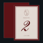 Burgundy Old Money Wedding Table Number Kaart<br><div class="desc">Burgundy Fall Wedding Table Number designed in a timeless Old Money aesthetic — a sophisticated detail for elegant autumn and winter receptions. Inspired by Quiet Luxury, Heritage Estate, and Classic Editorial wedding styles. Perfect for couples who love refined, traditional tablescapes. Style with velvet linens, candlelit centerpieces, and deep burgundy florals...</div>