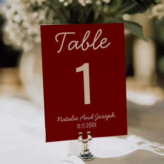  Burgundy Old Money Whimsical Wedding Table Number Kaart