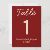  Burgundy Old Money Whimsical Wedding Table Number Kaart (Voorkant)