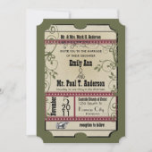 Burgundy & Olive Funky Textured Playbill Weddings Kaart (Voorkant)