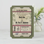 Burgundy & Olive Funky Textured Playbill Weddings Kaart (Staand voorkant)