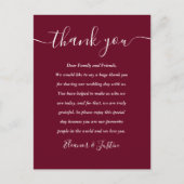 Burgundy Ontvangstscript Bedankt Plaatskaart Briefkaart (Voorkant)