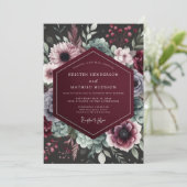 Burgundy Opulent Bloom Wedding Kaart (Staand voorkant)
