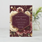Burgundy Opulent Flora Wedding Kaart (Staand voorkant)