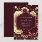 Burgundy Opulent Flora Wedding Kaart (Voorkant / Achterkant)