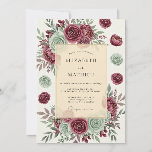 Burgundy Opulent Succulent Wedding Kaart (Voorkant)