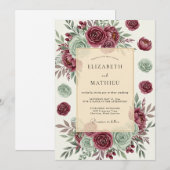 Burgundy Opulent Succulent Wedding Kaart (Voorkant / Achterkant)