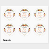 Burgundy Orange Floral Baby Shower Bookplate Ronde Sticker (Vel)