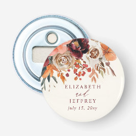 Burgundy Orange Floral Fall Wedding Button Flesopener