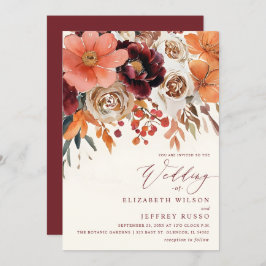 Burgundy Orange Floral Fall Wedding Kaart