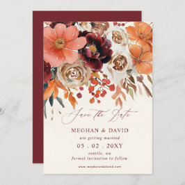 Burgundy Orange Floral Fall Wedding Save The Date