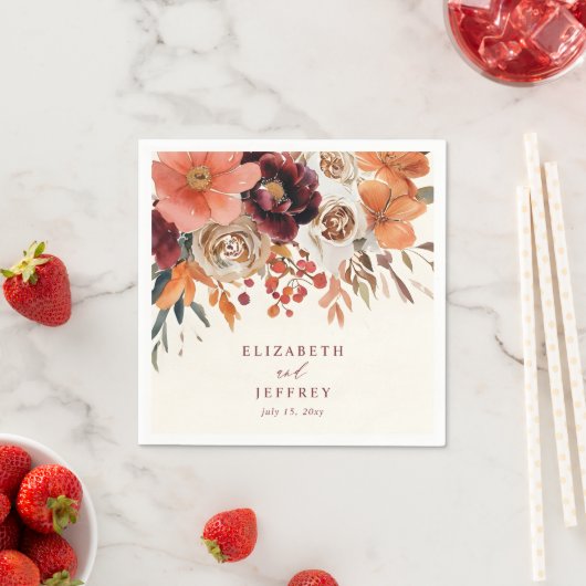 Burgundy Orange Floral Fall Wedding Servet (Insitu)