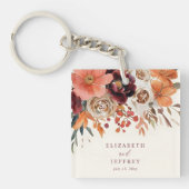 Burgundy Orange Floral Fall Wedding Sleutelhanger (voorkant)