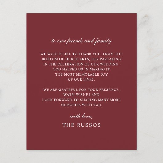 Burgundy Orange Floral Fall Wedding Thank You Card (Achterkant)