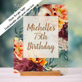 Burgundy Orange Floral Gold Birthday Acryl Bord
