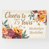 Burgundy Orange Floral Gold Cheers 75 Years Spandoek (Horizontaal)