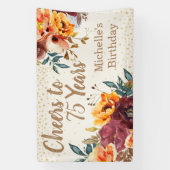 Burgundy Orange Floral Gold Cheers 75 Years Spandoek (Verticaal)