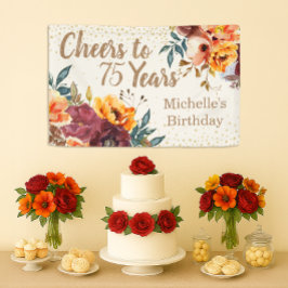 Burgundy Orange Floral Gold Cheers 75 Years Spandoek