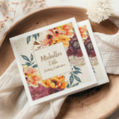 Burgundy Orange Floral Gold Glitter 75th Birthday Servet
