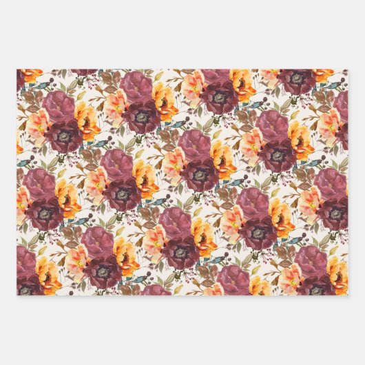 Burgundy Orange Floral Striped Polka Dots Inpakpapier Vel (Voorkant)