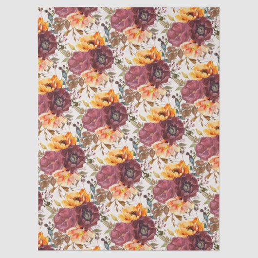 Burgundy Orange Floral  Tissuepapier (Voorkant)