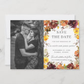 Burgundy Oranje Bloem Foto Save the Date Kaart (Voorkant)