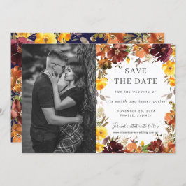 Burgundy Oranje Bloem Foto Save the Date Kaart