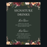 Burgundy Oranje Bloem | Green Signature Dranken Poster<br><div class="desc">Deze bordeauxrode oranje bloemige | groene poster met handtekeningdrankjes is perfect voor je rustieke boho blush, donkergroene en gouden tuinhuwelijk. Het ontwerp bevat een krans of boeket van minimalistische waterverf perzik, stoffige roos, paars en lichtroze bloemen samen met koper, groenblijvend geel en roestkleurig groen. De bloemen in dit ontwerp zijn...</div>