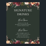 Burgundy Oranje Bloem | Green Signature Dranken Poster<br><div class="desc">Deze bordeauxrode oranje bloemige | groene poster met handtekeningdrankjes is perfect voor je rustieke boho blush, donkergroene en gouden tuinhuwelijk. Het ontwerp bevat een krans of boeket van minimalistische waterverf perzik, stoffige roos, paars en lichtroze bloemen samen met koper, groenblijvend geel en roestkleurig groen. De bloemen in dit ontwerp zijn...</div>