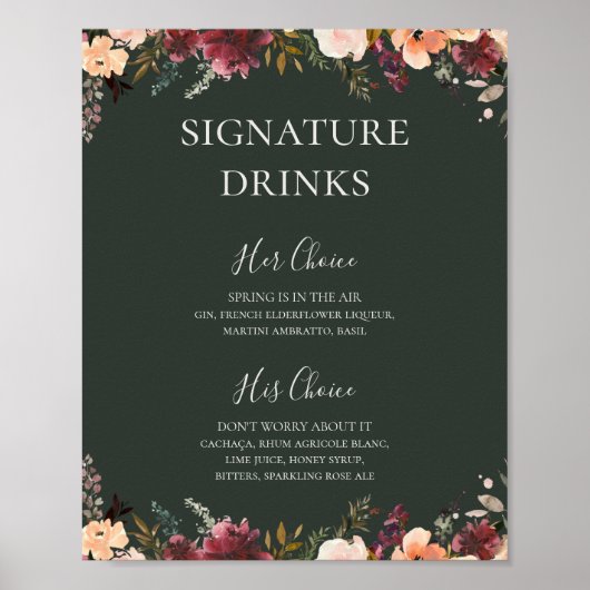 Burgundy Oranje Bloem | Green Signature Drinks Poster (Voorkant)