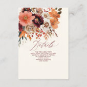 Burgundy Oranje Bloemrijke Herfst Bruiloft Informatiekaartje (Voorkant)