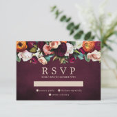 Burgundy Oranje Blush Pink Floral Wedding RSVP Kaartje (Staand voorkant)