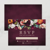 Burgundy Oranje Blush Pink Floral Wedding RSVP Kaartje (Voorkant / Achterkant)
