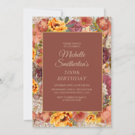 Burgundy Oranje Cream Floral 100e verjaardag Kaart