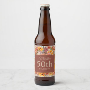 Burgundy Oranje Cream Floral Birthday Name Age Bier Etiket