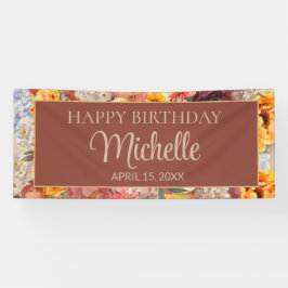 Burgundy Oranje Cream Floral Happy Birthday Name Spandoek