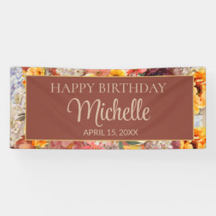 Burgundy Oranje Cream Floral Happy Birthday Name Spandoek