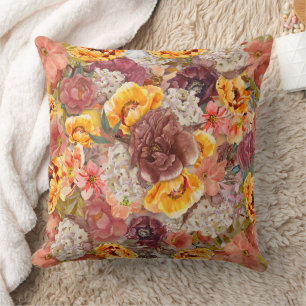 Burgundy Oranje Crème Bloemmotief Khaki Herfst Kussen
