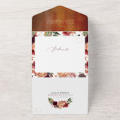 Burgundy Oranje en Roze Floral Chic Herfst All In One Uitnodiging (Buitenkant)