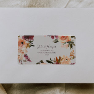 Burgundy Oranje Floral   Adresetiketten van beige  Etiket