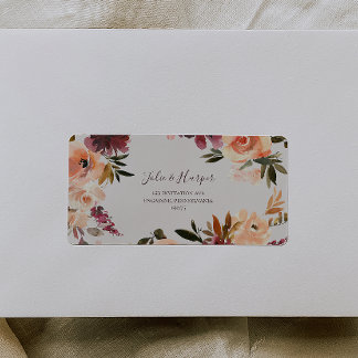 Burgundy Oranje Floral | Adresetiketten van beige Etiket