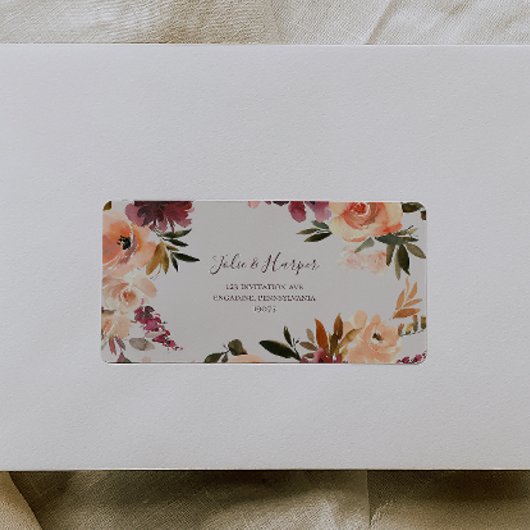 Burgundy Oranje Floral | Adresetiketten van beige  Etiket