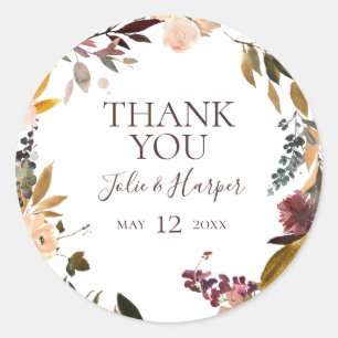 Burgundy Oranje Floral bedankt voor je huwelijk Ronde Sticker