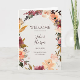 Burgundy Oranje Floral | Beige Folded Wedding Programma